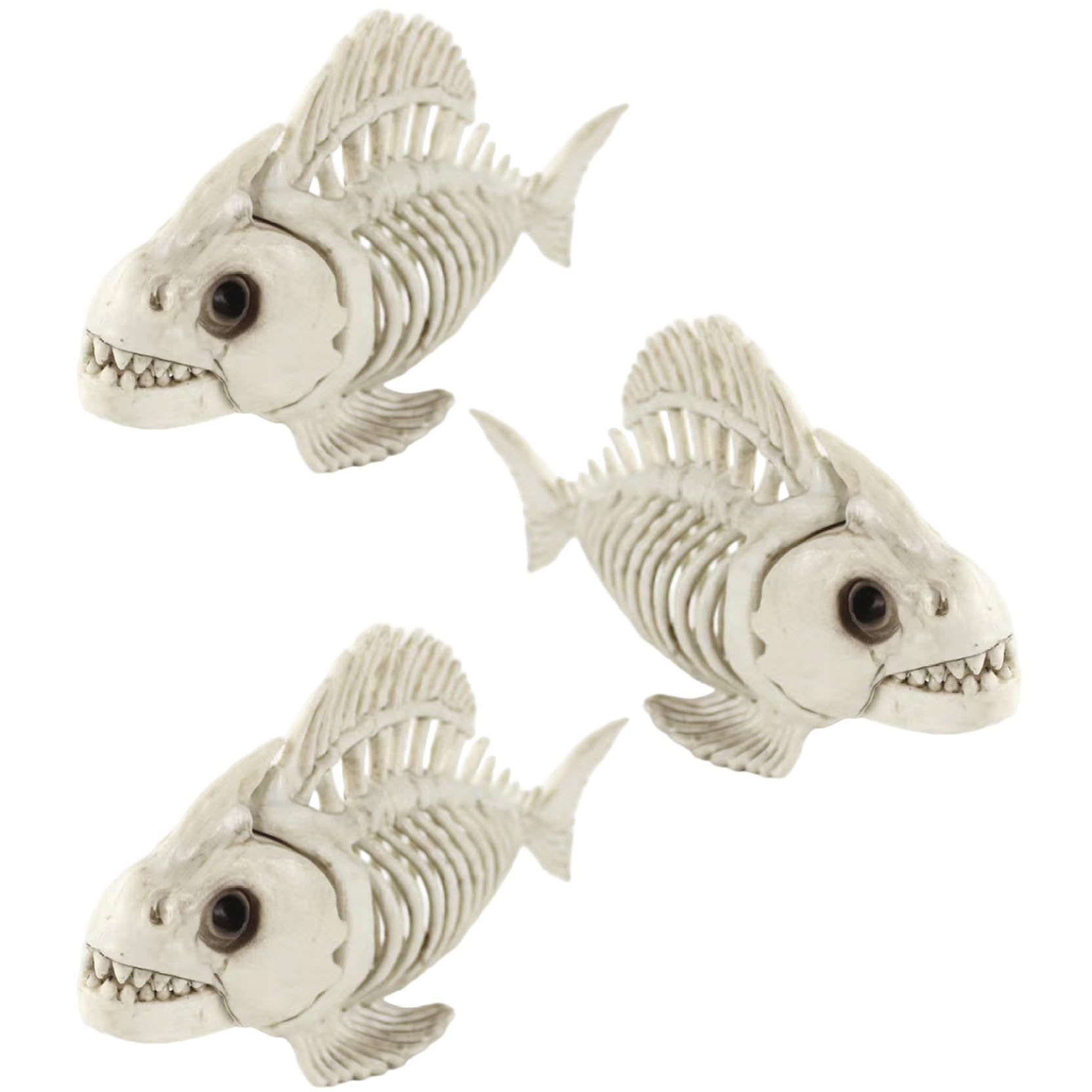 Hbbgdiy 3Pcs 10 Inch Plastic Fish Skeleton Halloween Decoration Set, Spooky Skeleton Decor for Indoor Outdoor Haunted House, Aquarium, Party or Fish Tank Use