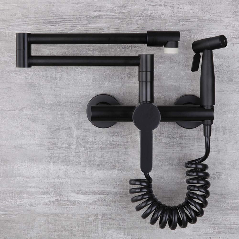 MXXQRHF Wall Mounted Kitchen Faucet - Hot & Cold Sink Mixer Tap, Rotating with Spray Gun, Dual Function, ng Design - Stylish Black Finish for Modern Kitchens