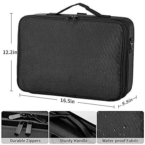 GZCZ 3 Layers Large Capacity Travel Professional Makeup Train Case Cosmetic Brush Organizer Portable Artist Storage bag 16.5 inches with Adjustable Dividers and shoulder strap for Make up Accessories