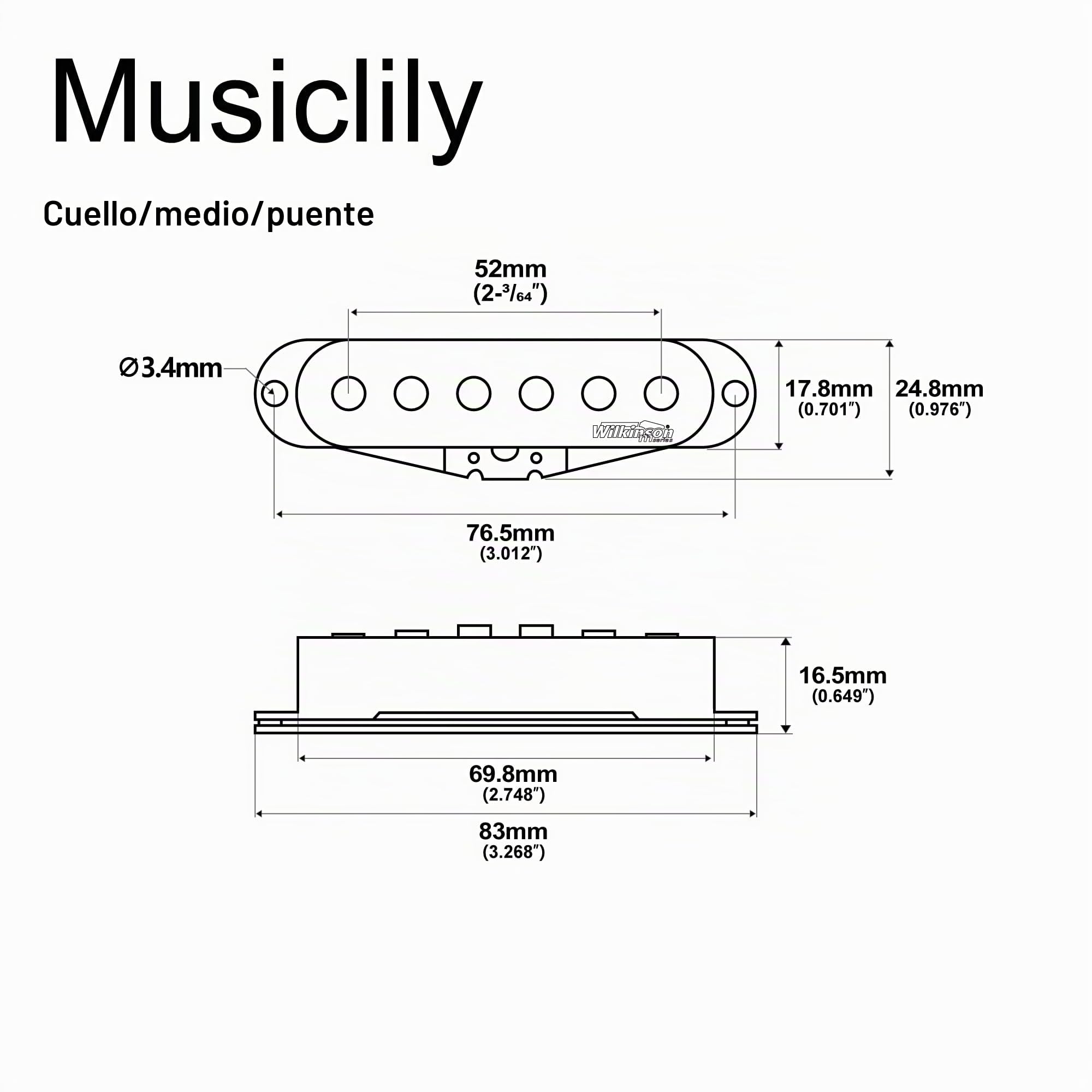 Wilkinson Serie M High Output Alnico 5 Pastillas de Bobina Simple Puente Pickups Set para Guitarra Eléctrica Stratocaster, Blanco