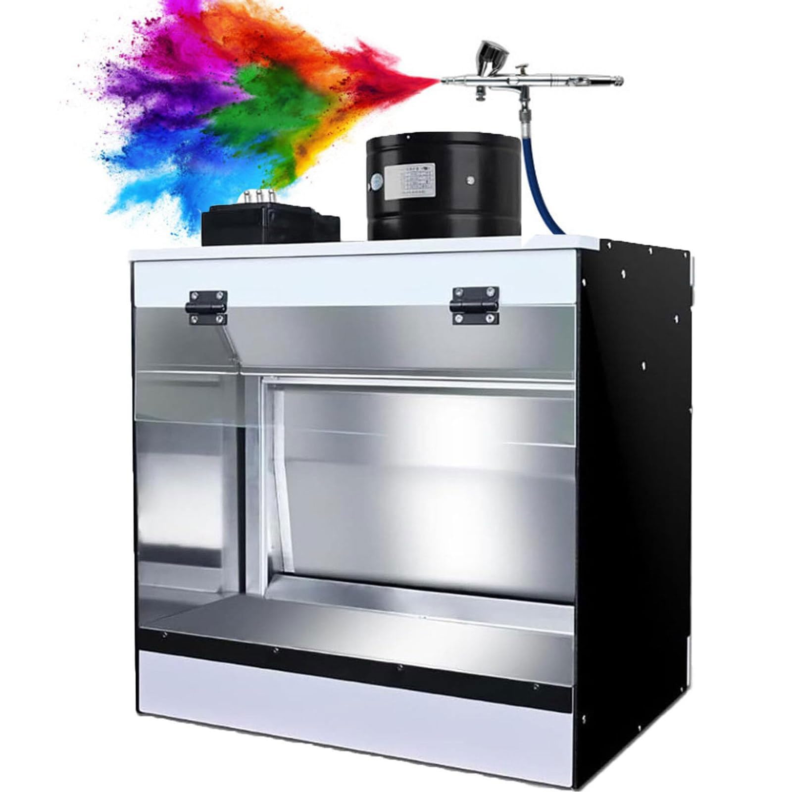 YXFAZPP Water Curtain Airbrush Spray Booth with Waterfall Exhaust Syste, Craft Table Airbrush Booth with LED Lighting,Airbrush Lighted Hobby Spray Booth (50x50x40cm)