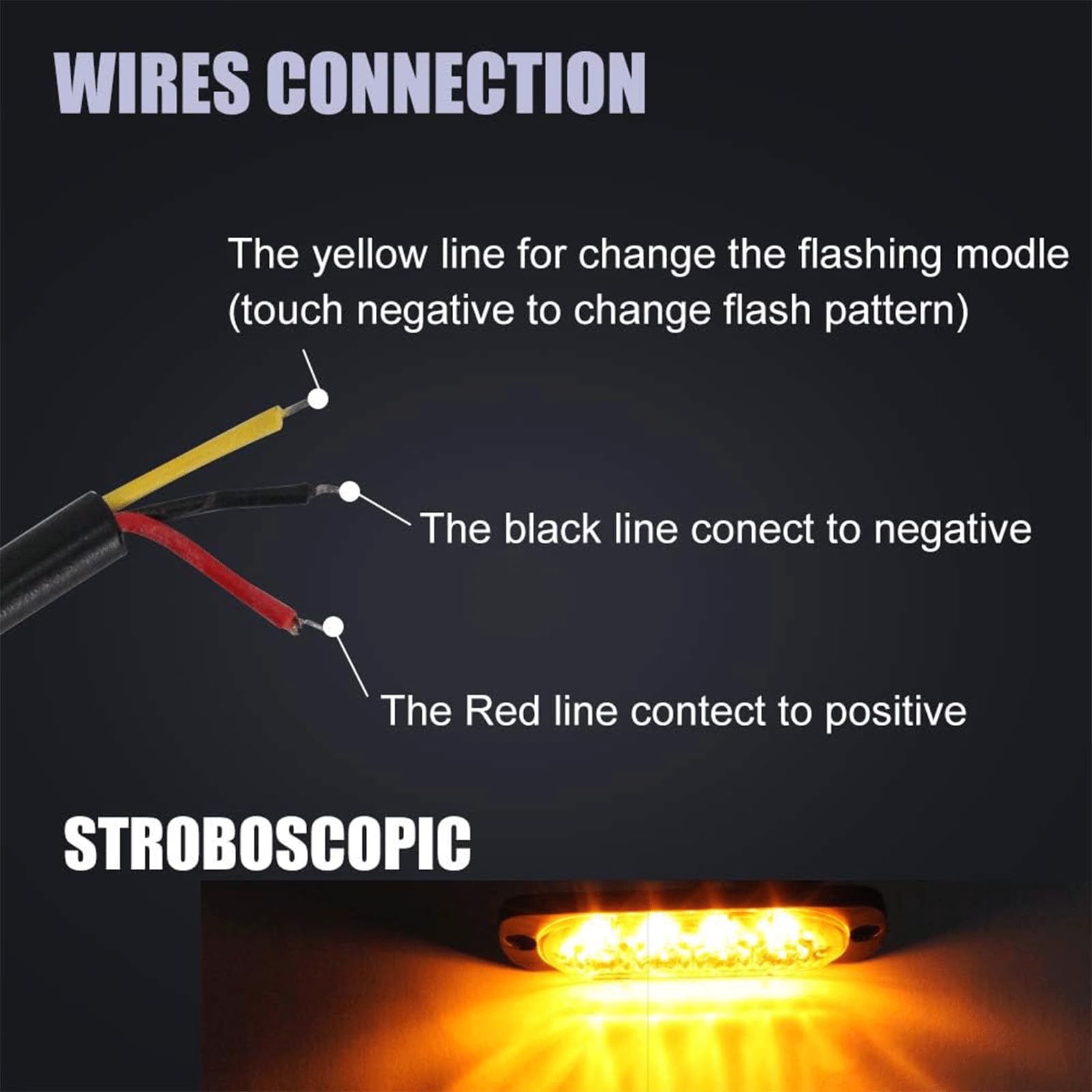 Feux Stroboscopique, LEDs Lampe Flash Stroboscope Gyrophare LED Feux Pénétrations Avant Voyant d’Alarme Urgence Strobe 12V/24V pour Voiture Camion Remorque (4LED-Jaune-8X)