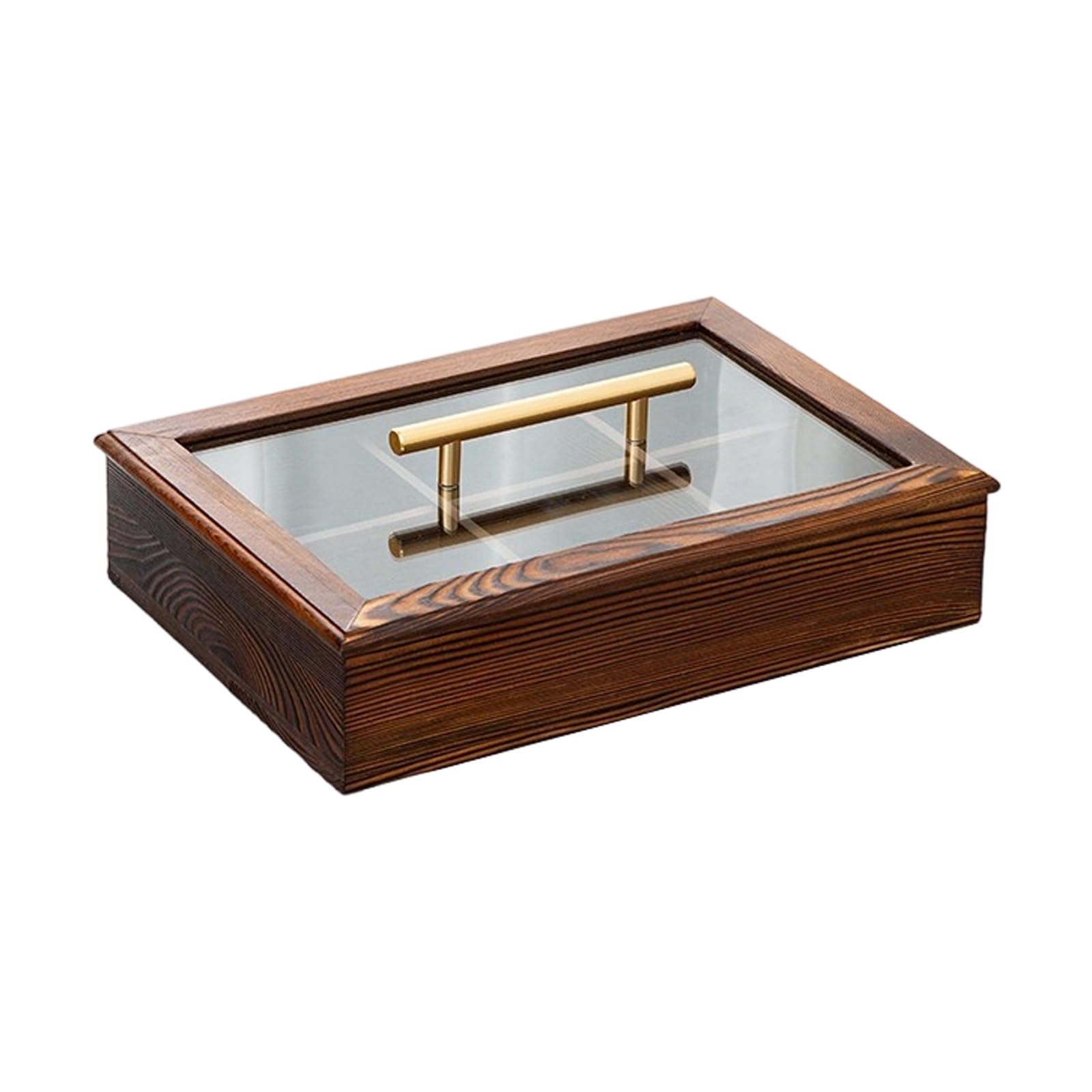 ZEPFJHE Sturdy Wood Partitioned Nut and Candy Organizers Box Featuring See Through Top Modern Nut Display Case for Easy Access Natural Wood Treat Box