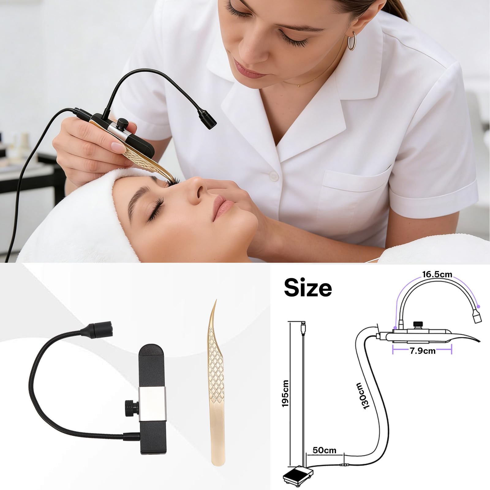 Wimpern Lampe, 1.8W Wimpernlampe UV-Licht Satz Handheldnagelheilungslampe für Lichthärtenden Wimpernlicht 2-3 Sekunden Ausgehärtet für Wimpernverlängerungen mit Fußschalter Pinzetten Schwanenhals