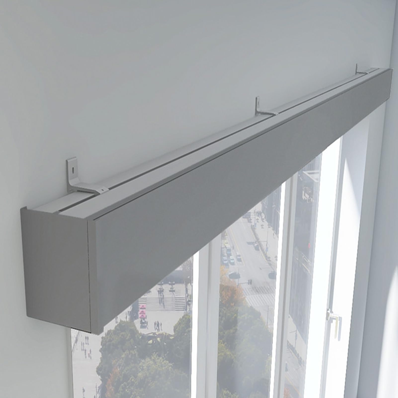 Curtain Pole,Curtain Pelmet Panel with Track, Curtain Pelmet Panel Box,Metal Curtain Pelmet Wall/Ceiling Mount, Curtain Rod Cover Box Curtain Pole with Silent Rollers