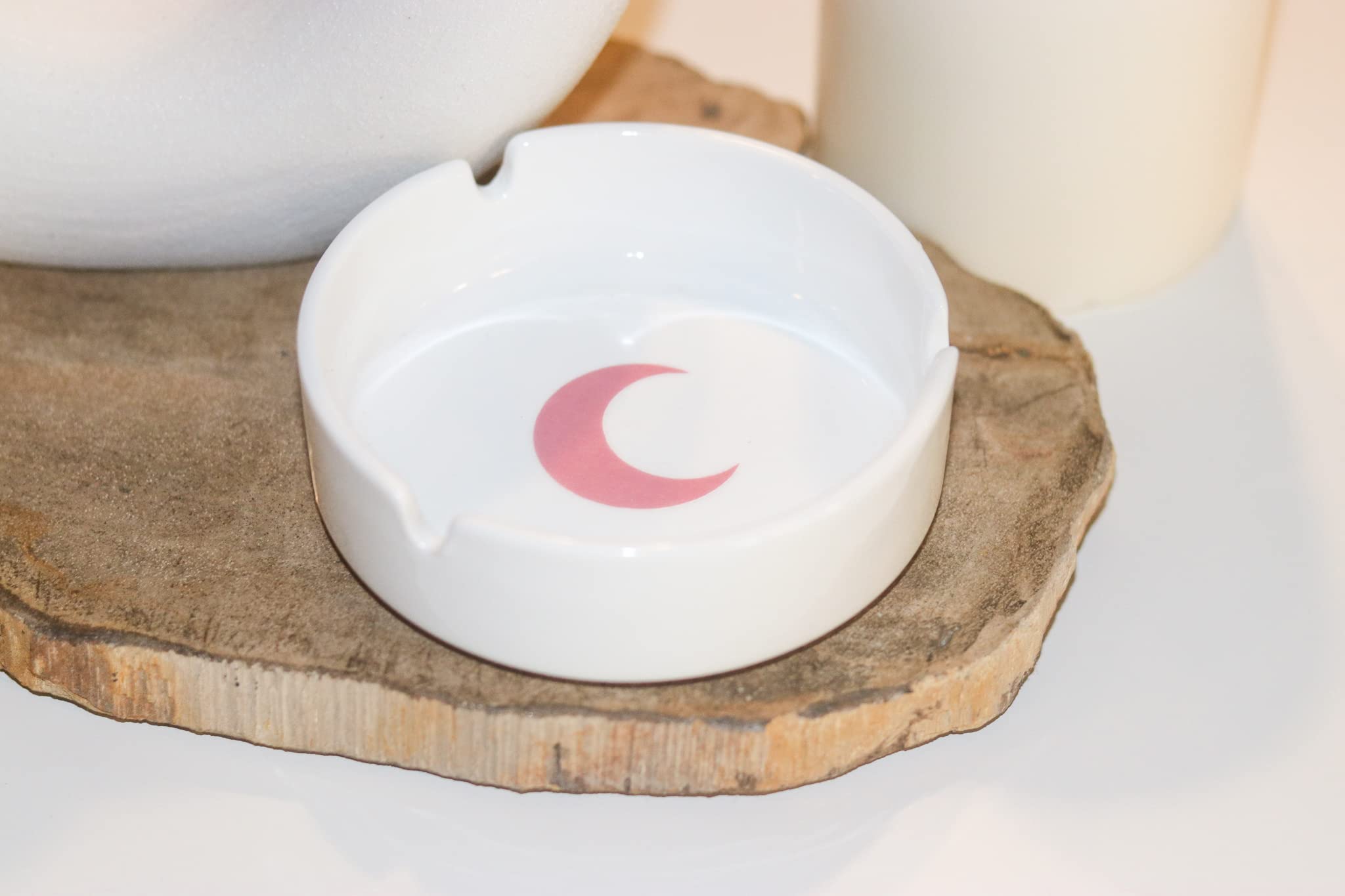 Brando Moon Small Round Ceramic Ashtray White - Cute Ornament for Home, Office, Indoor Decor