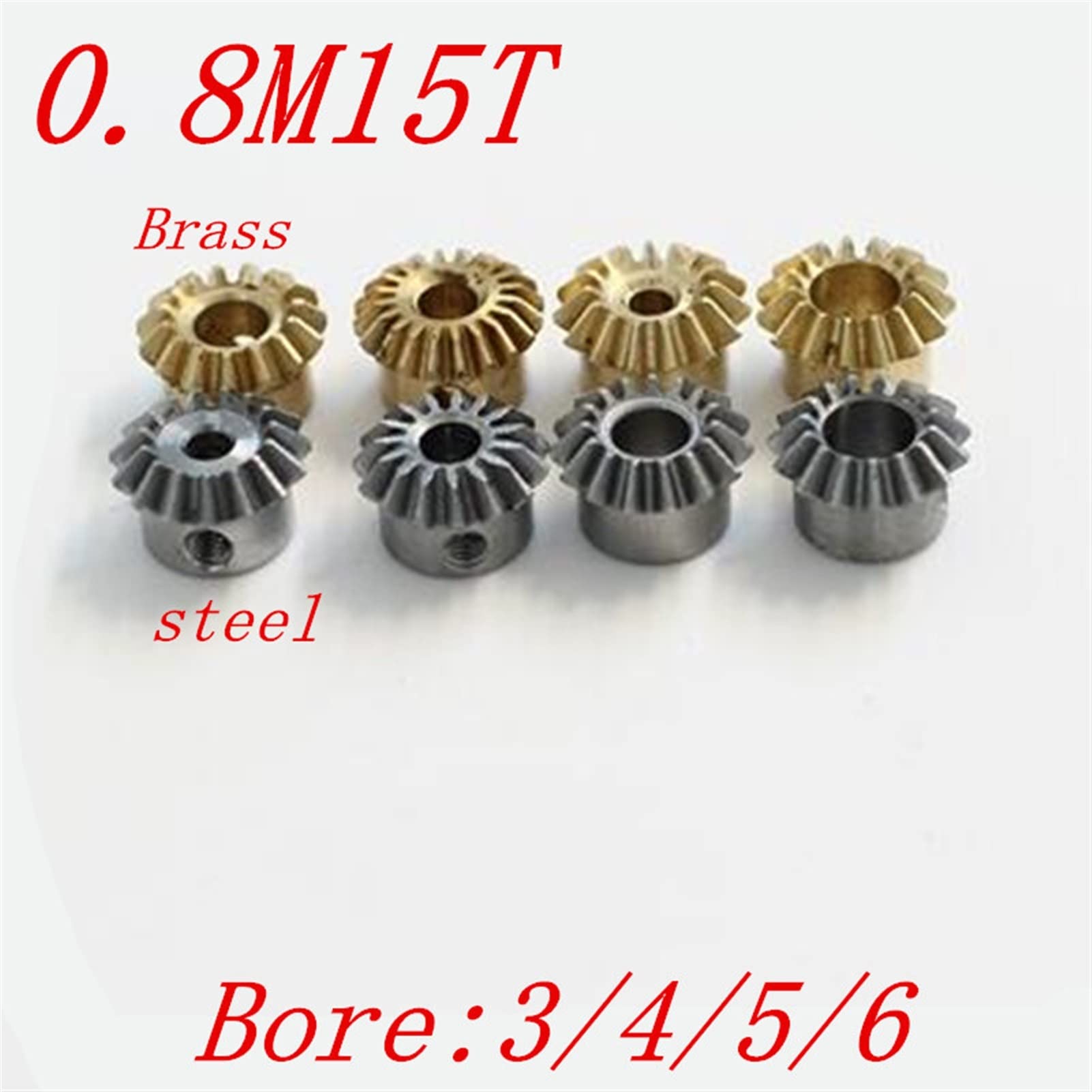 Ritzel, 2-teilig, 0,8 M, 15 Zähne, Mini-Kegelrad, 0,8 Modul, 15 Zähne, Ritzel, Stahl, Kupfer, Kegelrad, 1:1, Kegelrad, Winkelgetriebe, Bohrung, Welle(Copper,Bore 4mm)