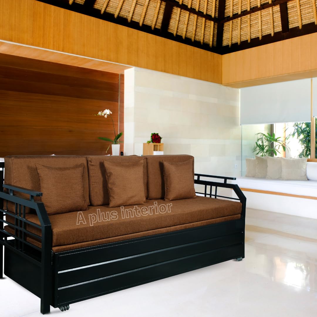 3 Seater Metal Sofa Cum Bed with Hydraulic Storage for Living Room (Black); Size: King – 6 x 6 – APICK901 3 Seater Metal Sofa Cum Bed with Hydraulic Storage for Living Room (Black); Size: King – 6 x 6 – APICK901