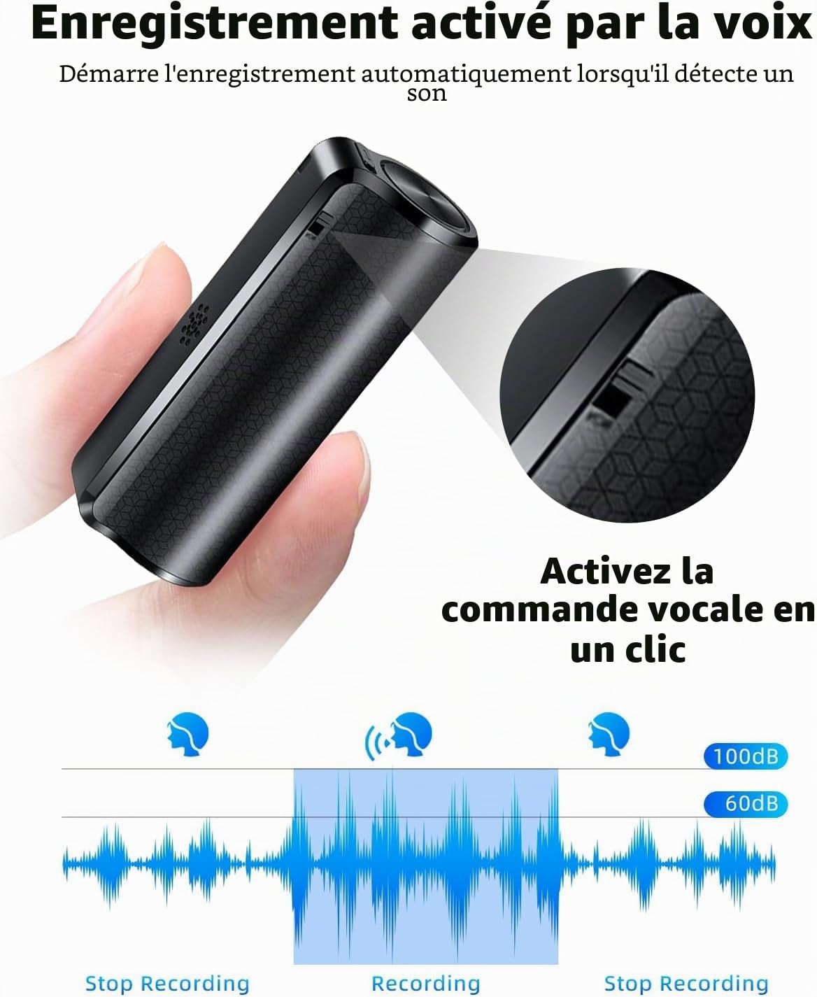 Enregistreur Vocal Espion magnétique de 30 Jours d'enregistrement continu