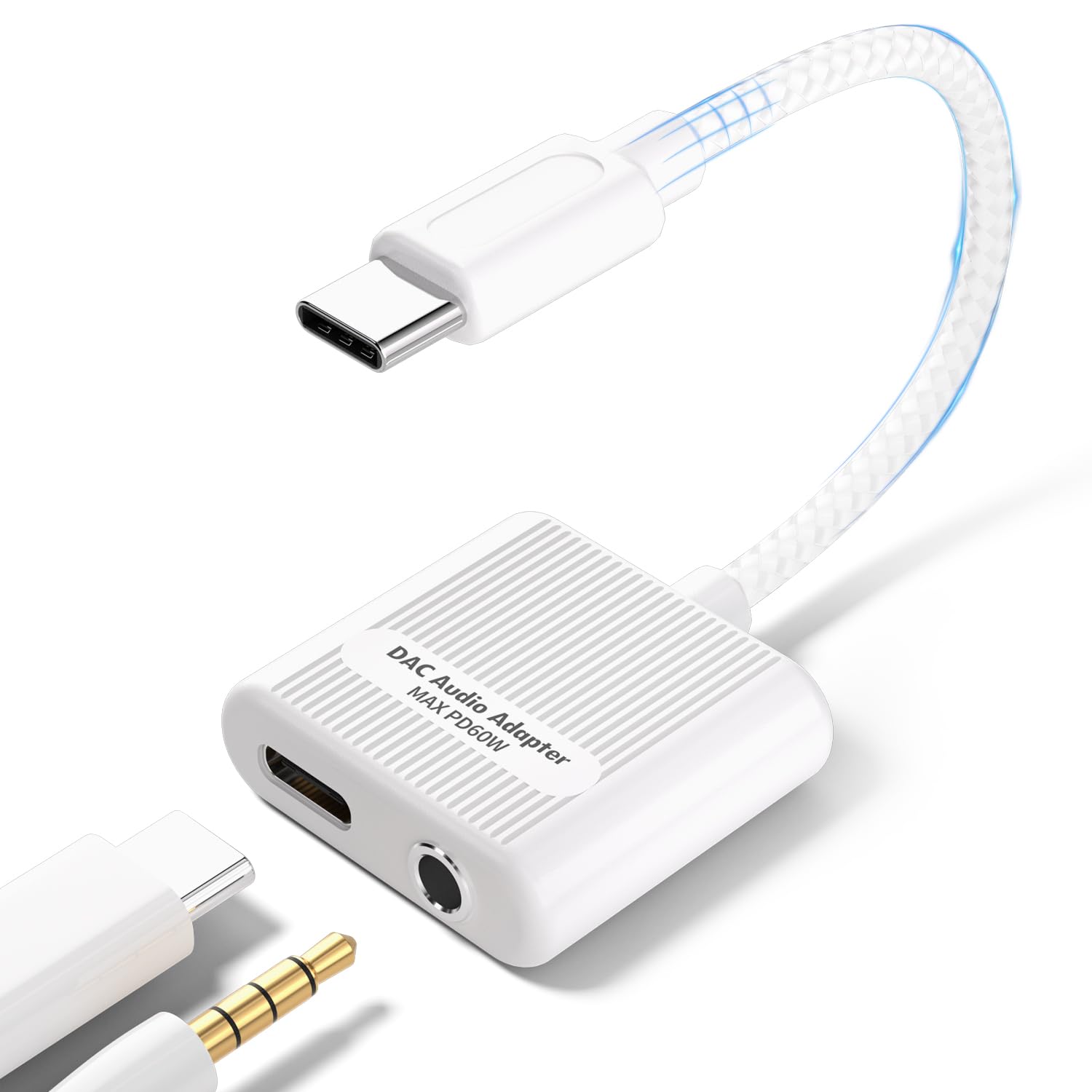 USB C to 3.5mm Audio Headphone Adapter, 2 in 1 USB C to 3.5mm Headphone Jack Dongle with PD 60W Charging Compatible with iPhone 15/15 Pro Max, Galaxy