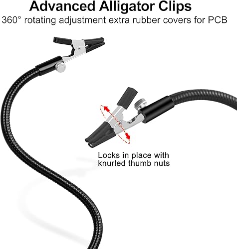 Miniatura 4 de Manos magnéticas que ayudan a soldar, herramienta de tercera mano, soporte para PCB, dos brazos de metal flexibles, clips de cocodrilo, base