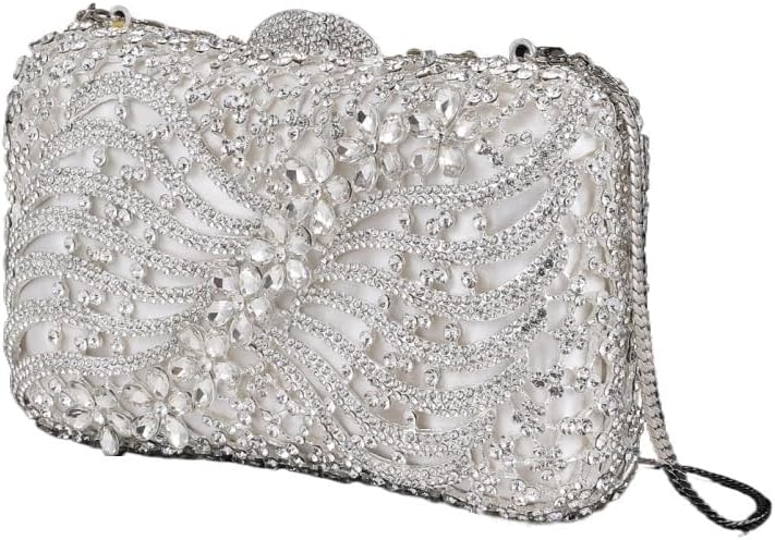 Women's Hollow Out Diamond Inlaid Bag Hard Box Hand-held Handmade Handbag Dinner Party Bags(white-Fruit peach5)