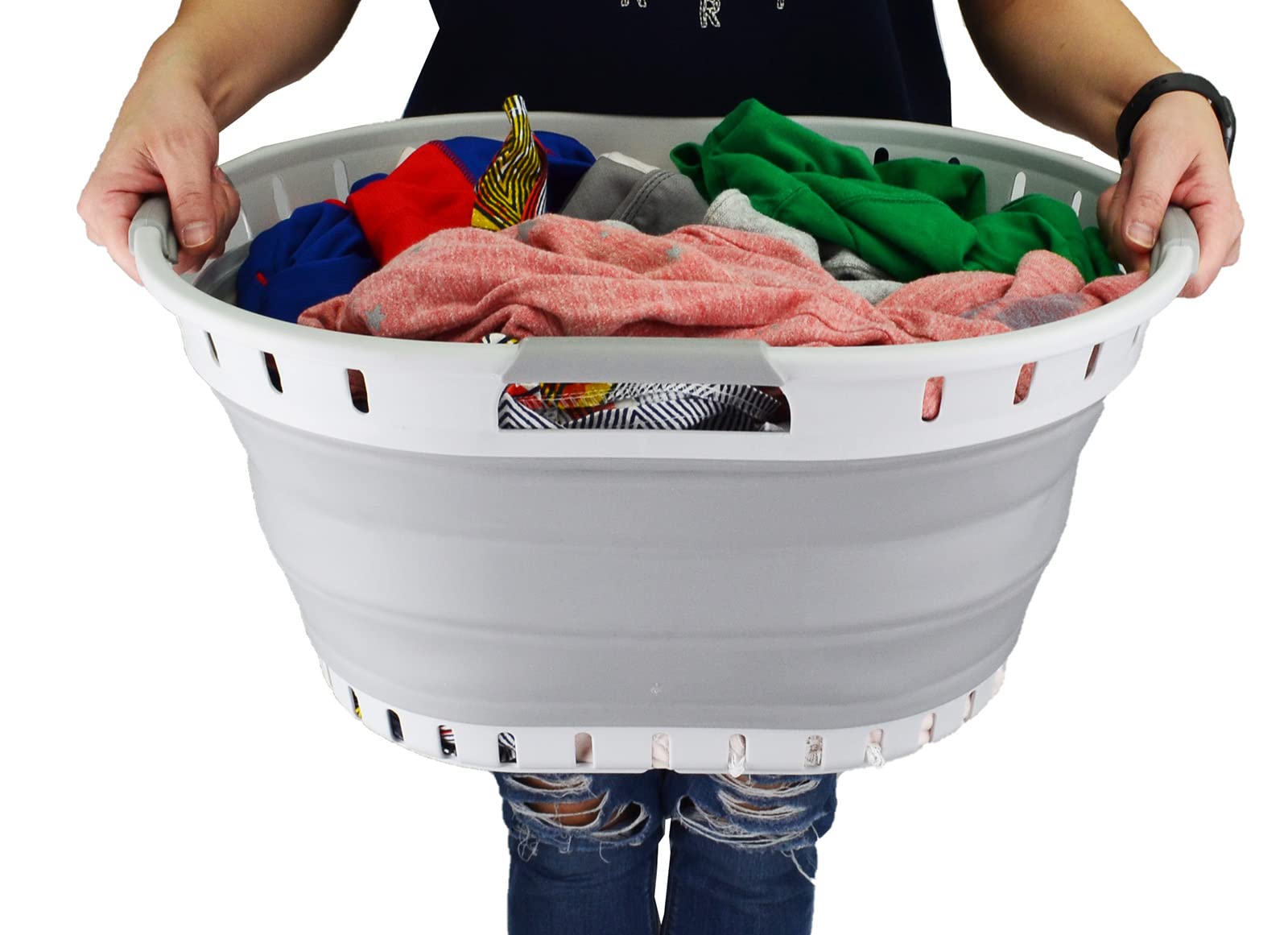 SAMMART Cesto portabiancheria pieghevole in plastica da 25 l, pieghevole, pieghevole, per riporre oggetti e conservare lo spazio (1, grigio/grigio scuro)