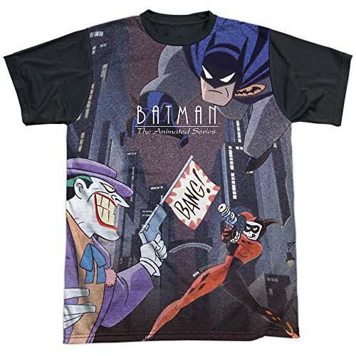 Batman The Animated Series Bounce Unisex Adult Halloween Costume Sublimated T Shirt (Black Back),...