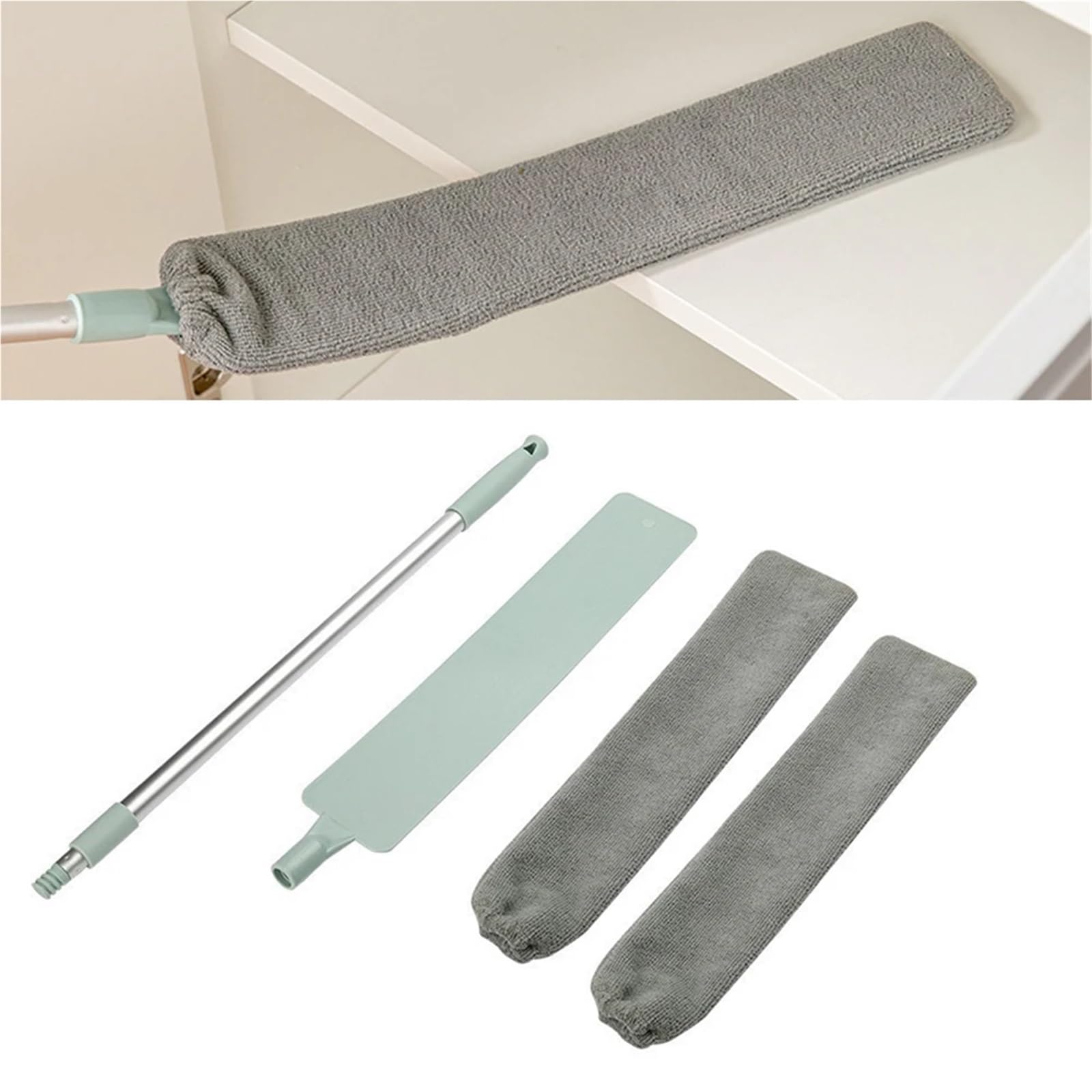 Trapeador de Mango Largo retráctil, Plumero for mesita de Noche, sofá, Cepillo for Polvo, Ventanas, Muebles, Herramienta de Limpieza para Telarañas(6PCS Cloth)