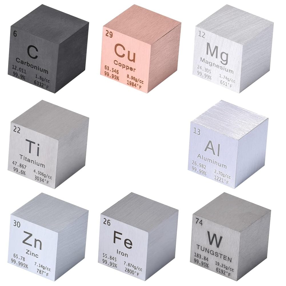 Set di cubi di elementi da 8 pezzi, cubo di metallo di tungsteno da 1 pollice, tavola periodica di elementi, per insegnamento, regalo, collezione
