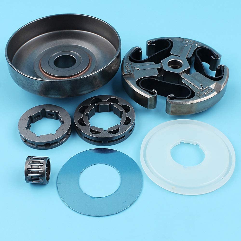 Conjunto de embrague y kit de cubierta de arandela de tambor de embrague compatible con Husqvarna 268272 61 66162266 Motosierra 3/8 "-7T y 8T Piñón de llanta
