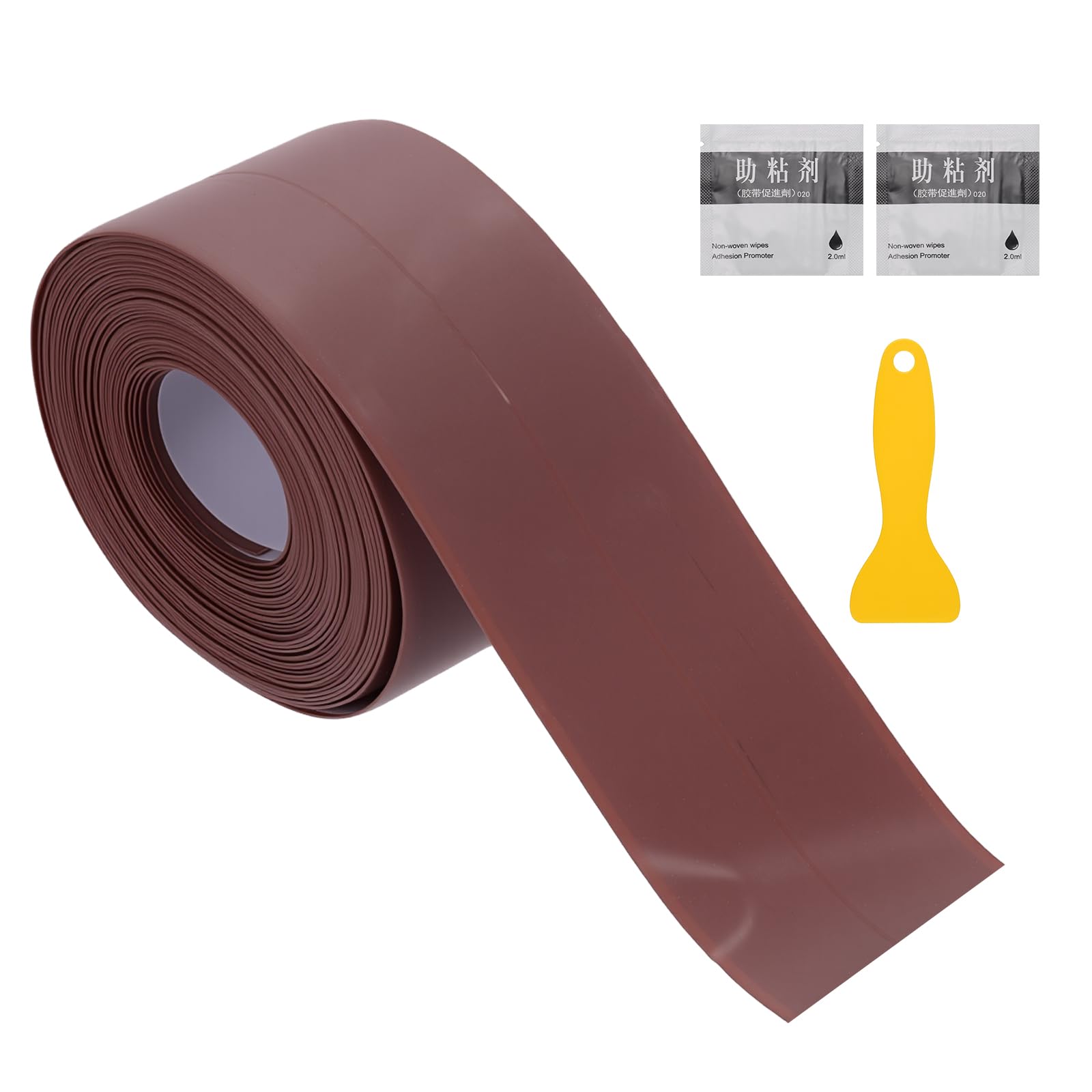 sourcing map Caulk Tape Waterproof, 1.5 In x 16.4 ft / 38mm x 5M Self-Adhesive Sealant Sealing Strip Caulking Sealant Tape PVC with Tool for Kitchen Sink Toilet Bathroom Bathtub Floor, Brown