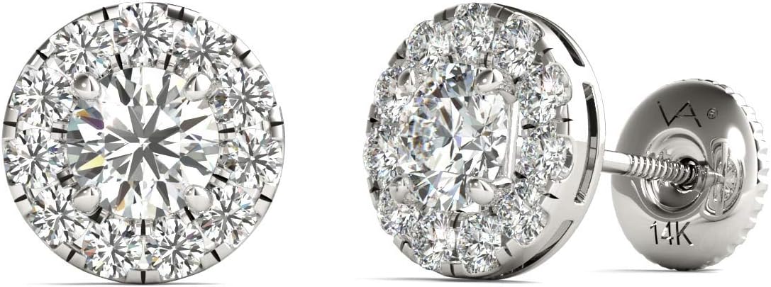 Natural Diamonds Halo Stud Earrings AGS Certified 14K White Gold 1.00 Ctw. GH/SI2-I1