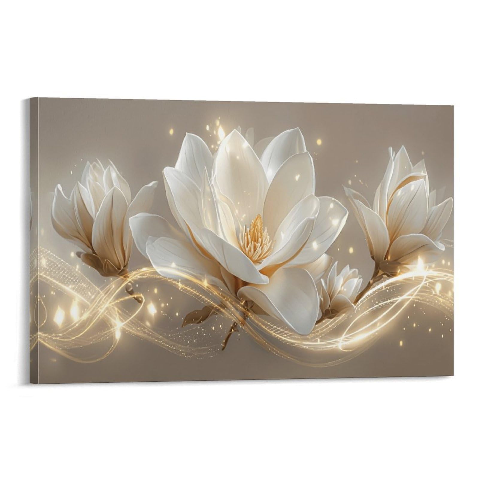 XPASHIQWC White & Gold Magnolia Wall Decor Poster Canvas Prints Picture Modern Canvas Wall Art Picture Wall Hanging for Living Room Home Decorations 24x36inch(60x90cm)
