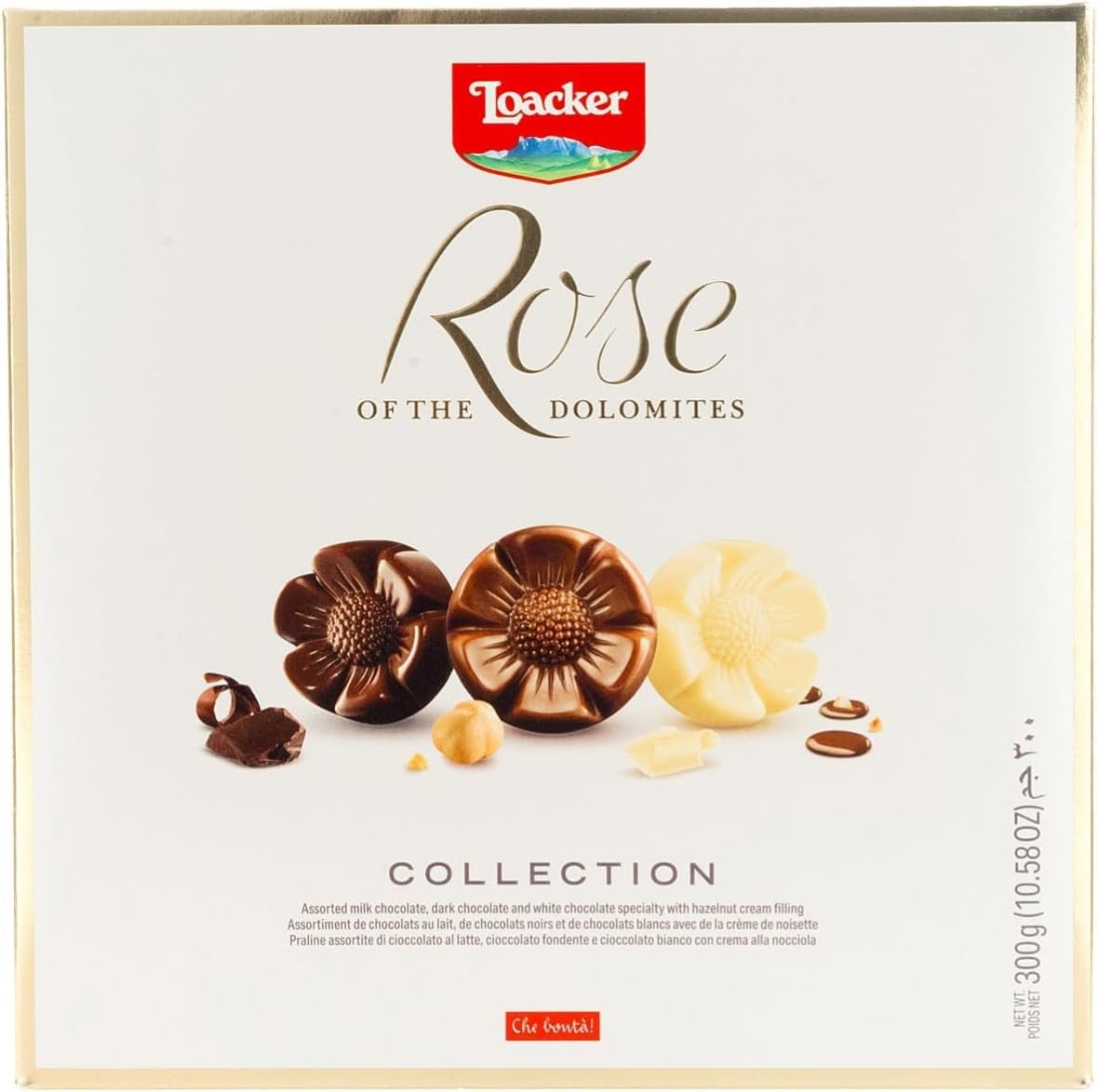 Loacker, Rose of the Dolomites Selection, Mix di Praline al Cioccolato Fondente, Bianco e al Latte, Cialde Wafer, Crema di Nocciole Tostate, Merenda e Snack, Confezione da 24 Cioccolatini Monoporzione