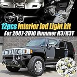 12Pc Super White 6000k Car Interior LED Light Bulb Kit Pack Compatible for 2006-2010 Hummer H3/H3T
