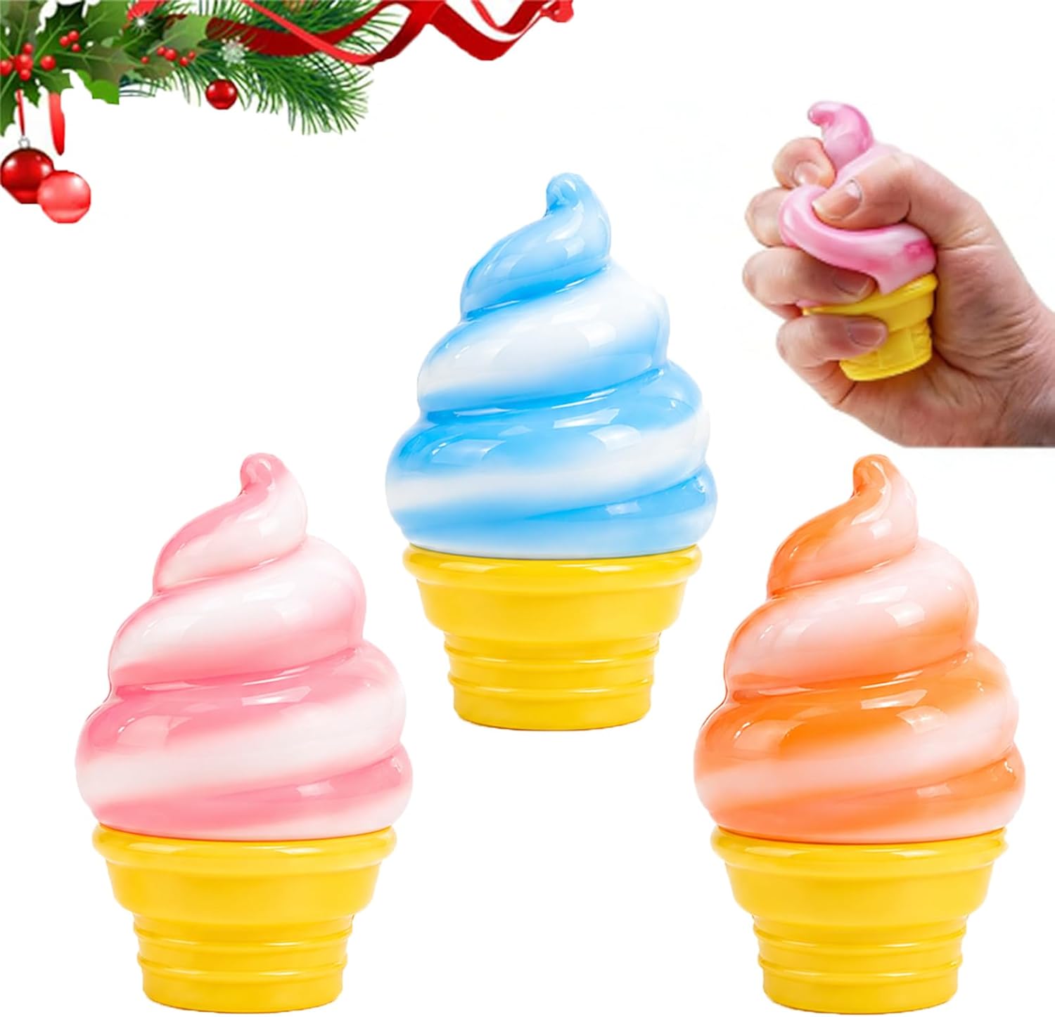 Ice Cream Squeeze Squishy, Ice Cream Cone Squishy, Slow Rise Sensory Fidget Toy,Easter Basket Stuffers Party Favors Summer Sensory Stress Relief (3Pcs)