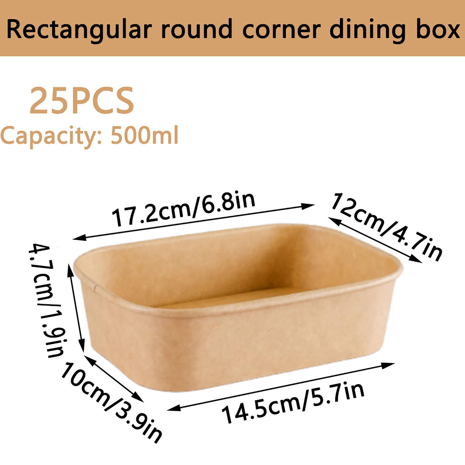 25 Stücke Kraftpapier Schale, Take Away Kraftpapier Box, Essen Verpackung Einweg, Mehrweg Schüsseln, Pappschüsseln， Wasserdicht, Ölbeständig, Zum Mitnehmen, Arbeitsessen, Reisen, 500ml （Ohne Deckel)