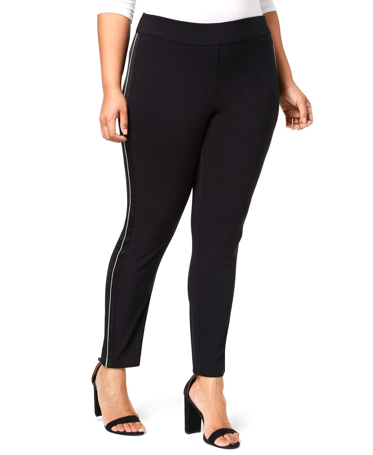 INC Womens Plus Contrast Trim Satin Stripe Skinny Pants Black 20W