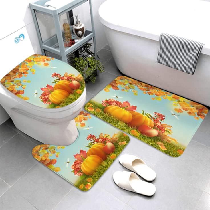 Miniatura 3 de Juego de 4 cortinas de ducha con alfombras antideslizantes, cubierta para tapa de inodoro y tapete de baño, cortina de ducha impermeable con 12