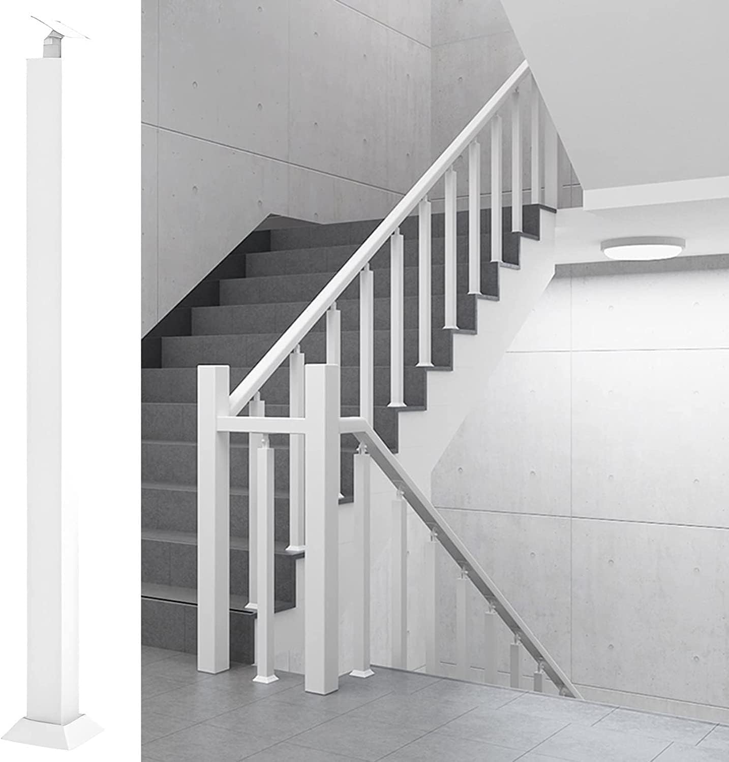 Poteaux d'escalier carrés fins en métal blanc pour garde-corps élégant