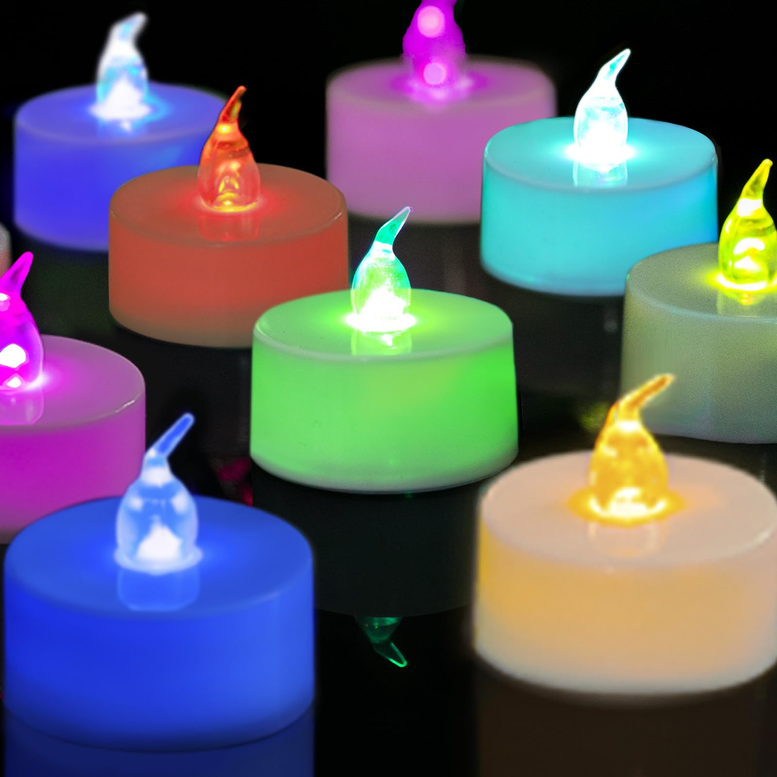 LANKER Flameless Candles with 6H Timer, 7 Color Changing LED Tea Lights, Romantic Long Lasting Battery Operated Fake Candles for Party, Halloween and