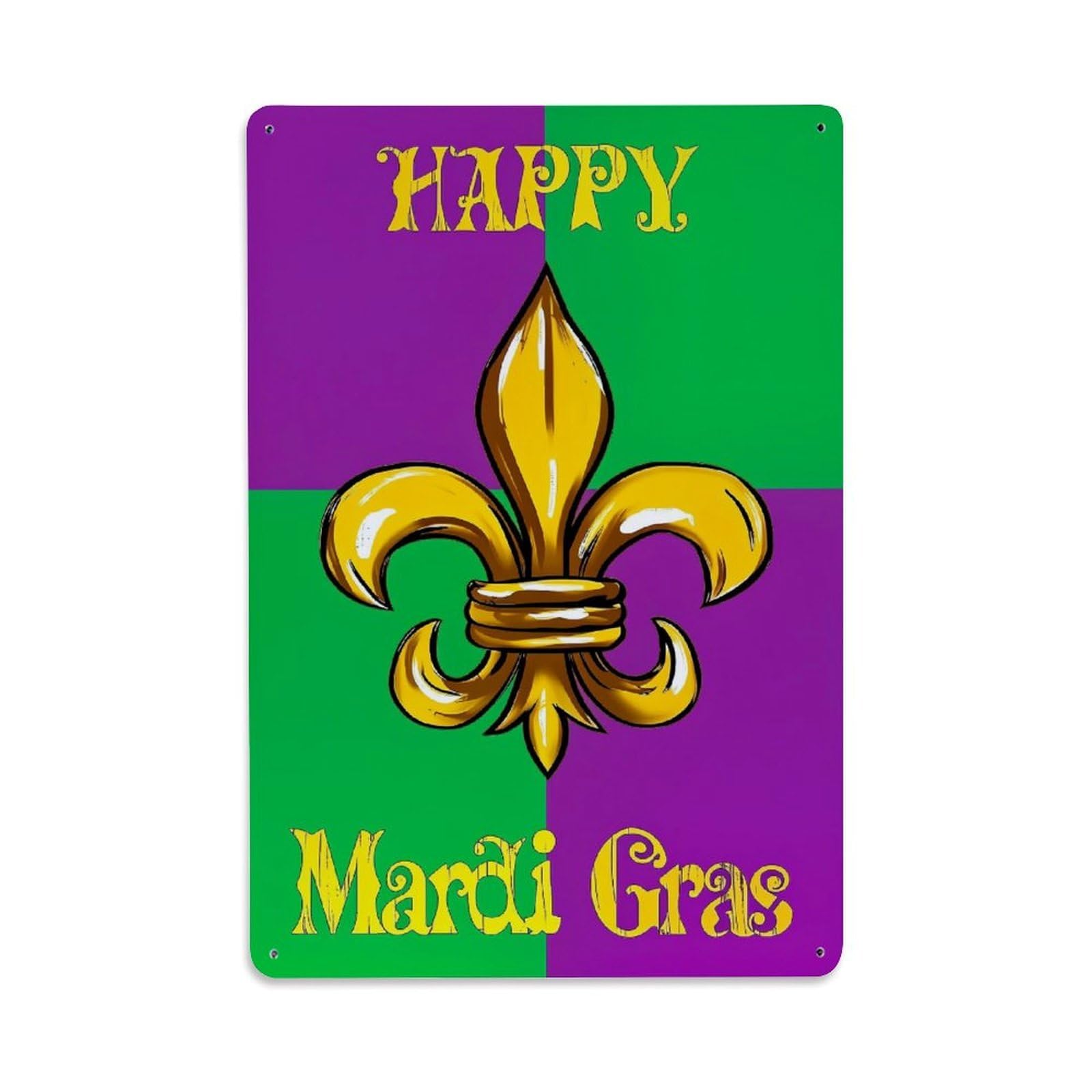 Jdfenggu Vintage Happy Mardi Gras Fleur De Lis Retro Metal Tin Sign, Metal Poster For Bar, Home, Man Cave, Kitchen, Laundry Room Art Decor 8X12 Inch
