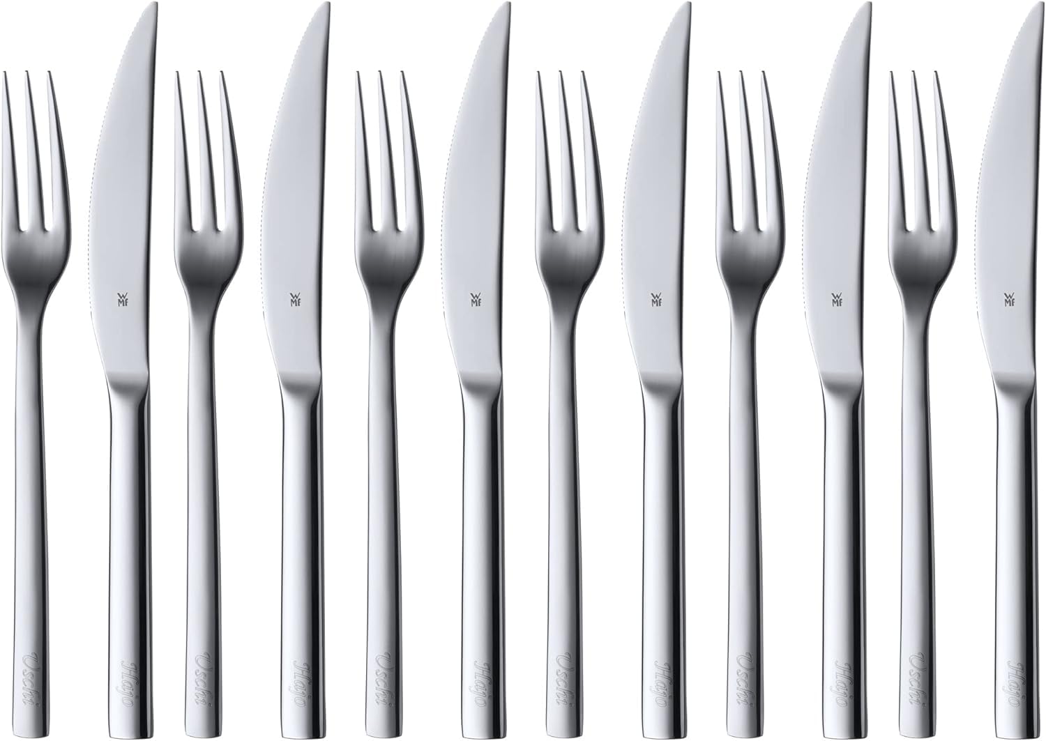 WMF Palma Besteck Set 12 Personen, Essbesteck 60 teilig & Nuova Steakbesteck 12-teilig, für 6 Personen, Steakgabel, Steakmesser, Cromargan Edelstahl poliert, spülmaschinengeeignet