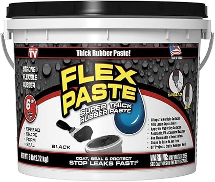 Flex Paste, 6 lb Tub, Black, Waterproof Paintable Putty, Spackle Sealant, Fill Gaps Cracks Holes - Block Out Water and Air - UV Resistant - Walls, Drywall, EPDM, Concrete, Roof, RV Repairs