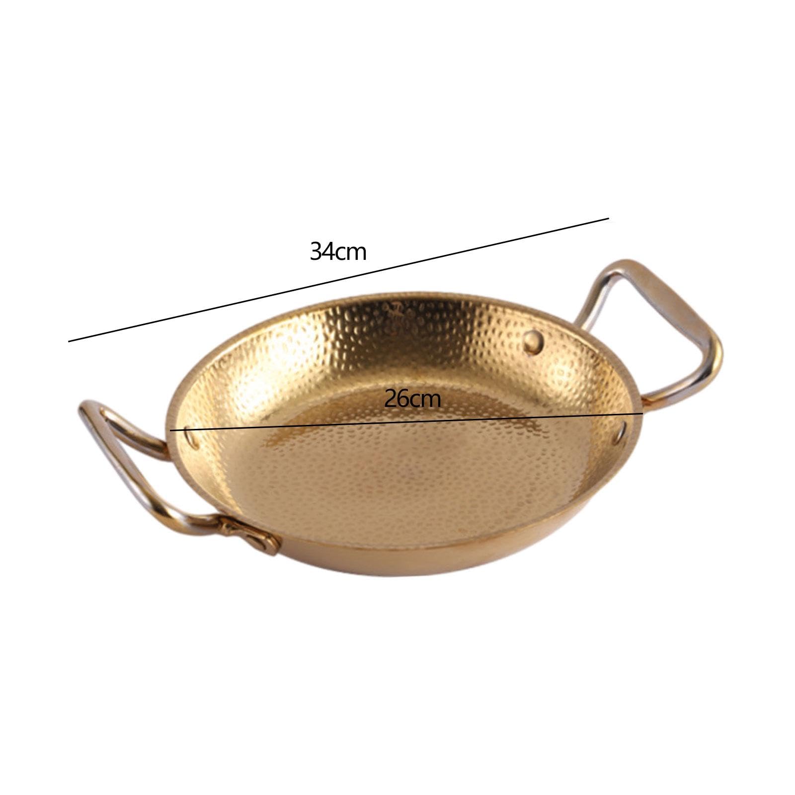 Pan Dry Pot Coréenne INOX Résistante Double Poignée Pratique Conduction Rapide de la Chaleur Adaptée à la Cuisine Maison, 26 CM, Or