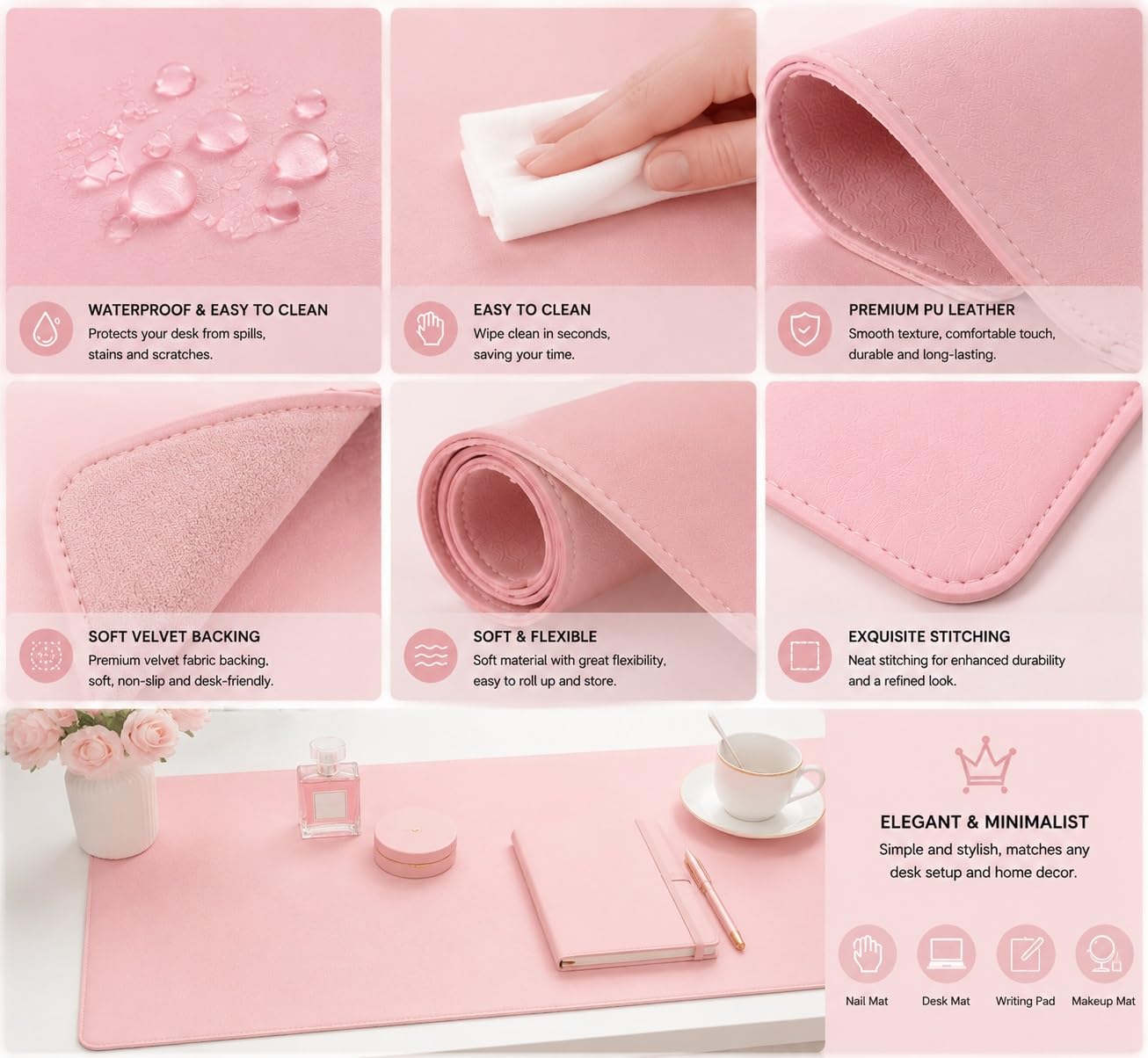 Grande Tappetino da Scrivania Multifunzionale, Protezione Tavolo Computer | Grande Tappetino da Scrivania Multifunzionale, Protezione Tavolo Computer(Pink,90x40cm)