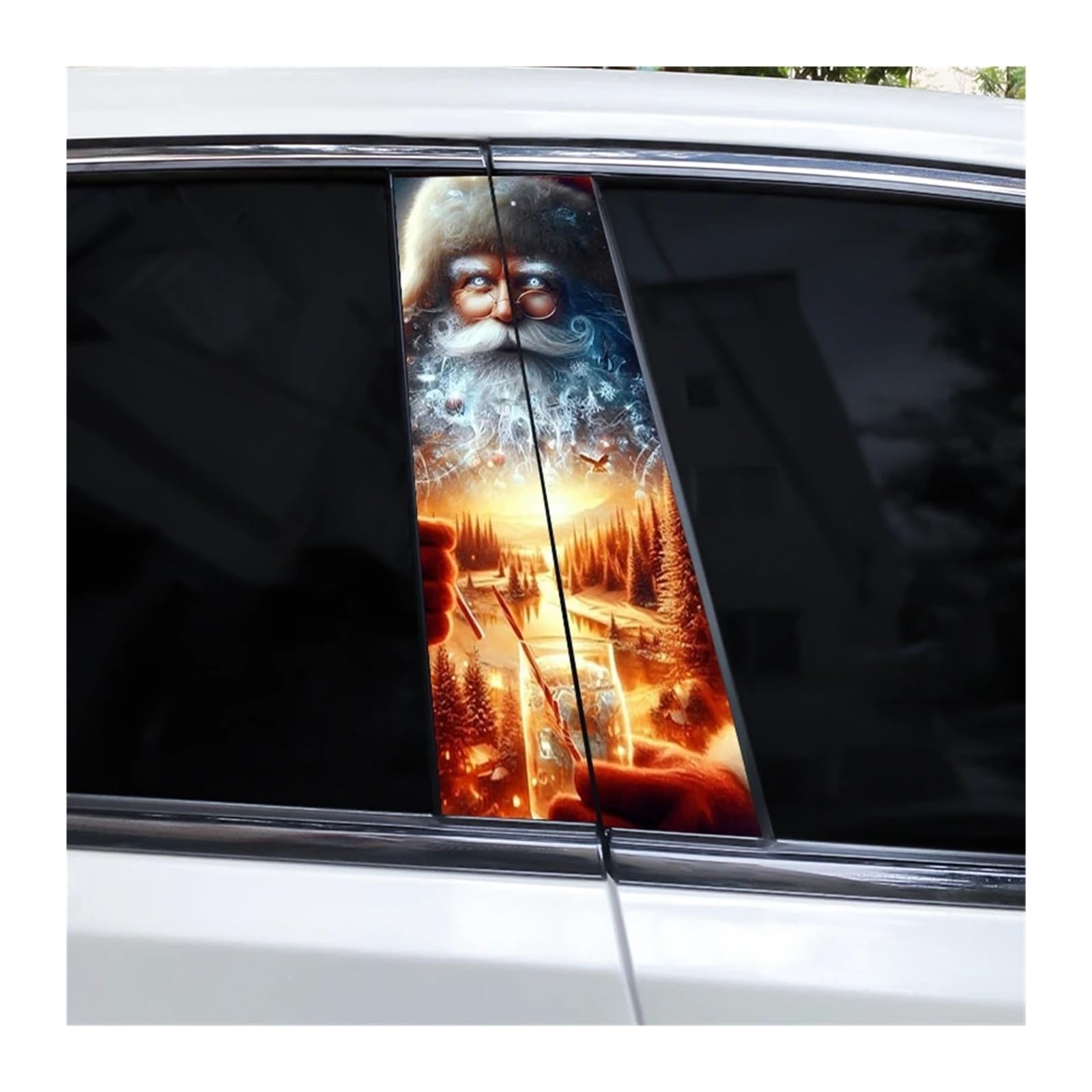Car Side Decals 2pcs Christmas Kind Interesting Santa Claus Car B-Pillar Sticker Sunscreen Cover Scratches Center Column Decal(Style N)