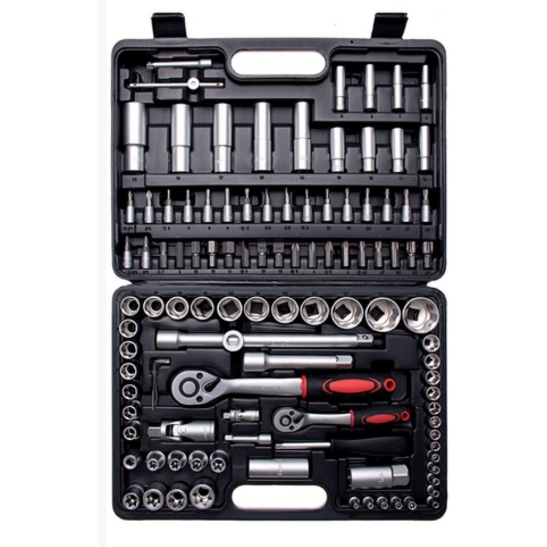 A.M.C. Set di Chiavi a Bussola con Cricchetto 1/4''+ 1/2'' 108 Pezzi, Valigetta Portatile, Kit di Attrezzi Meccanici per Auto