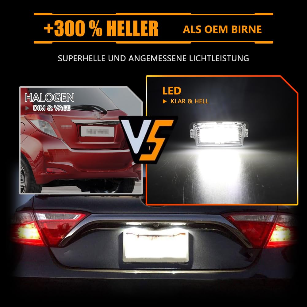 LED Luci Targa per T-oyota GR Y-aris C-amry A'uris C'orolla E210 - 6500K Xenon, Durevole ed Efficiente, Canbus Senza Errori 18 SMD, 2 Pezzi