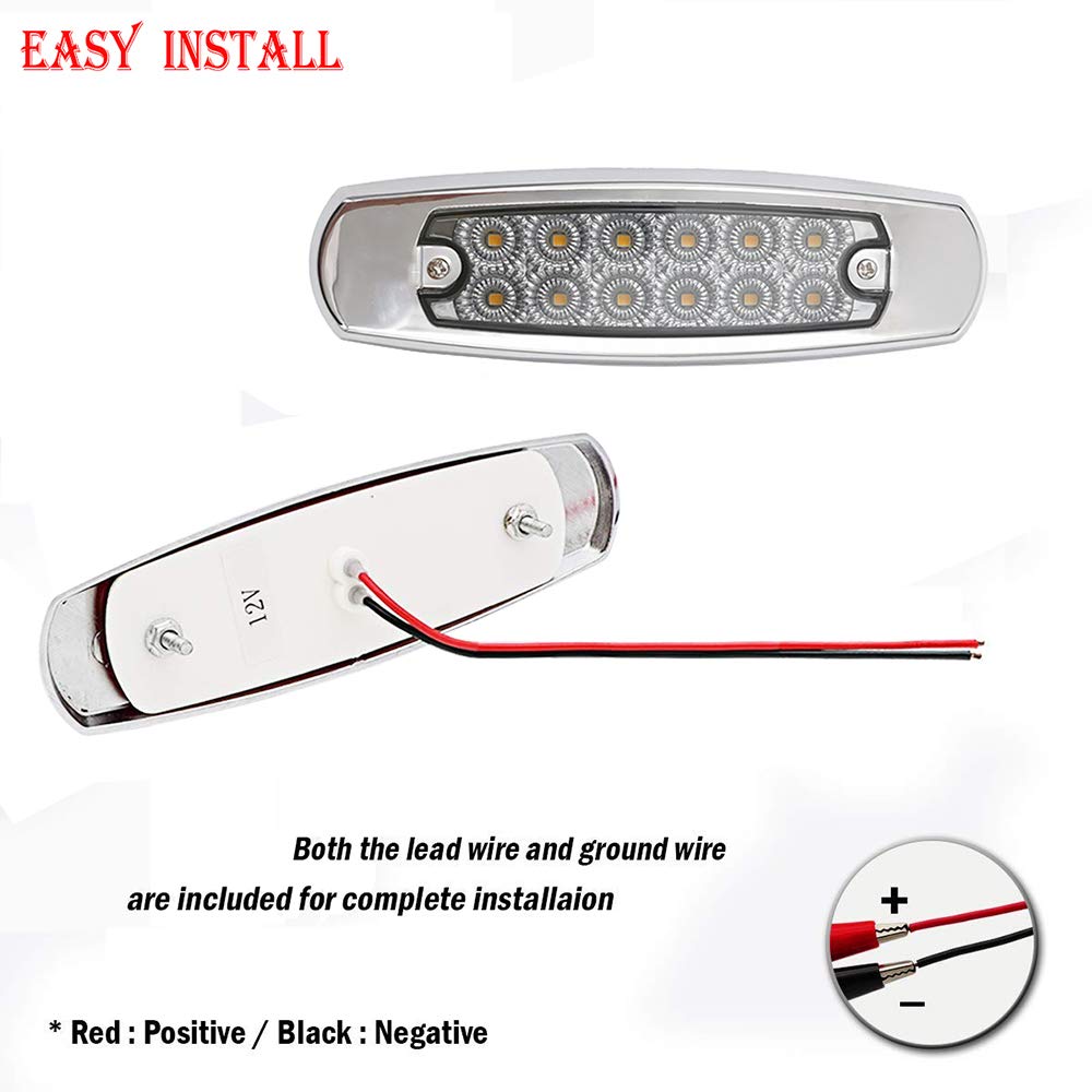 10 x 6,3 cala 12 V LED boczny obrysowy światło 12 diod LED do przyczepy, uszczelnione bursztynowe prostokątne 12-LED znacznik i światła prześwitujące z chromowaną ramą (białe)
