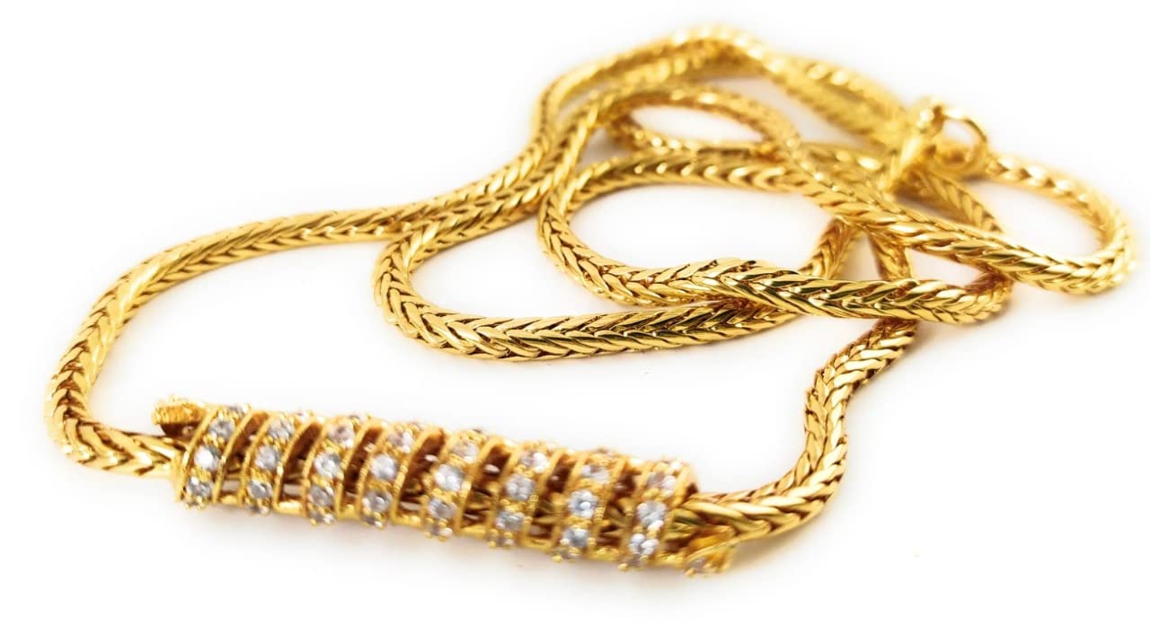 AFJ GOLD One Gram Micro Gold Plated Traditional Designer Ruby AD Stone Mugappu Chain for Women and Girls (OCT-MC1167) (B07TJTCSMB) Amazon Price History, Amazon Price Tracker