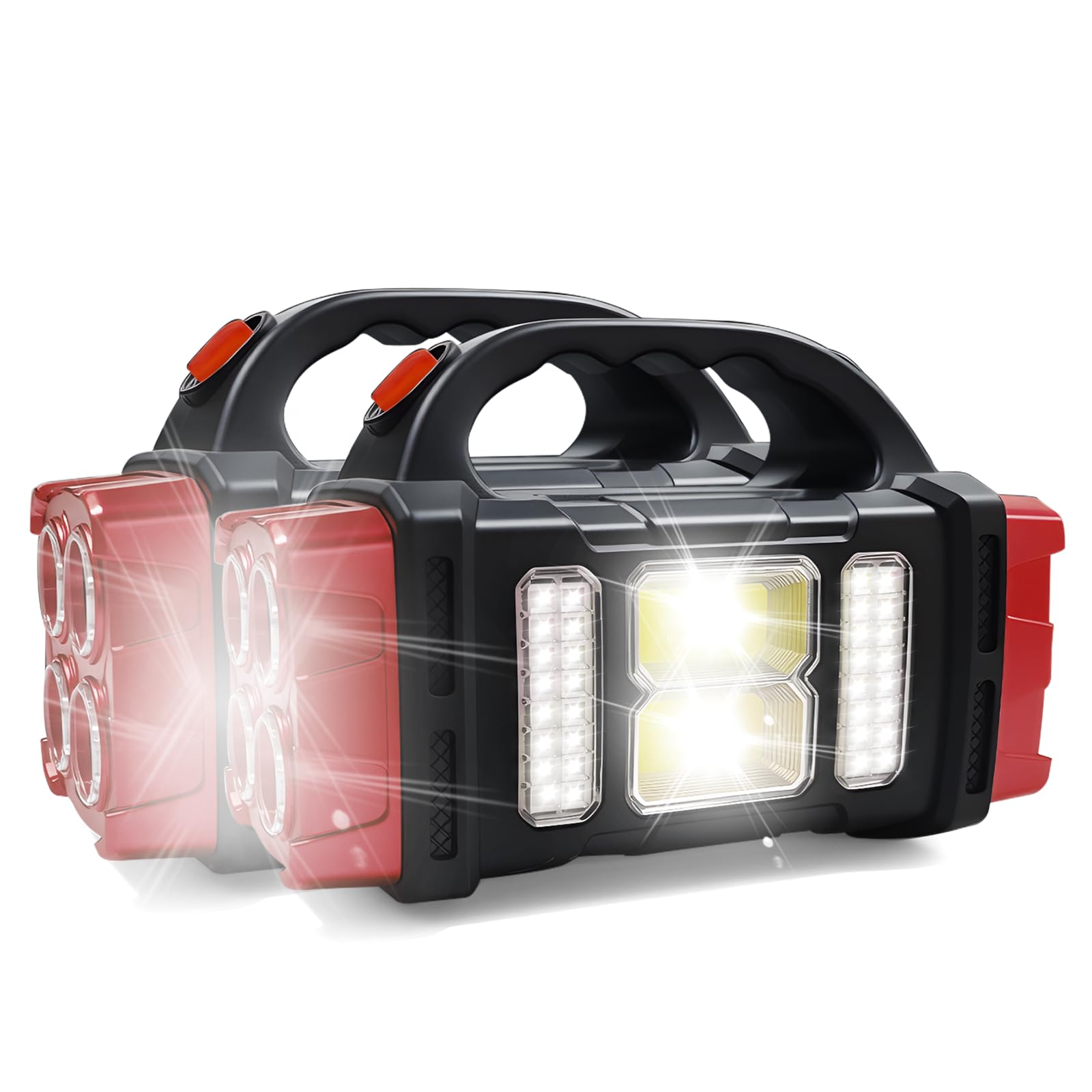 Lampe de poche solaire polyvalente avec deux modes de charge | 4 modes d'éclairage USB/énergie solaire | Chargeur d'urgence portable et lampe de camping en plein air (rouge, 2 pièces)