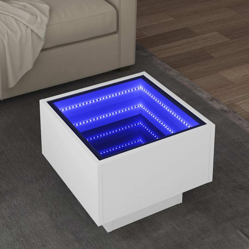 Table d'appoint bois d'ingénierie blanc avec éclairage LED de rangement de nuit
