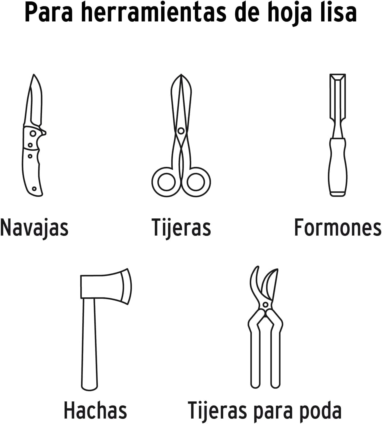 Illustrations of various tools that can be sharpened with the Truper AFI-TIJ sharpener, including knives, scissors, chisels, axes, and pruning shears.