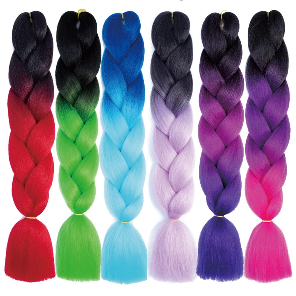 Xiaofeng Braiding Hair Extensions for Women 6 Packs 100g/Pack 24Inch High Temperature Ombre Jumbo Synthetic Braiding Hair for Twist Crochet Braids (24