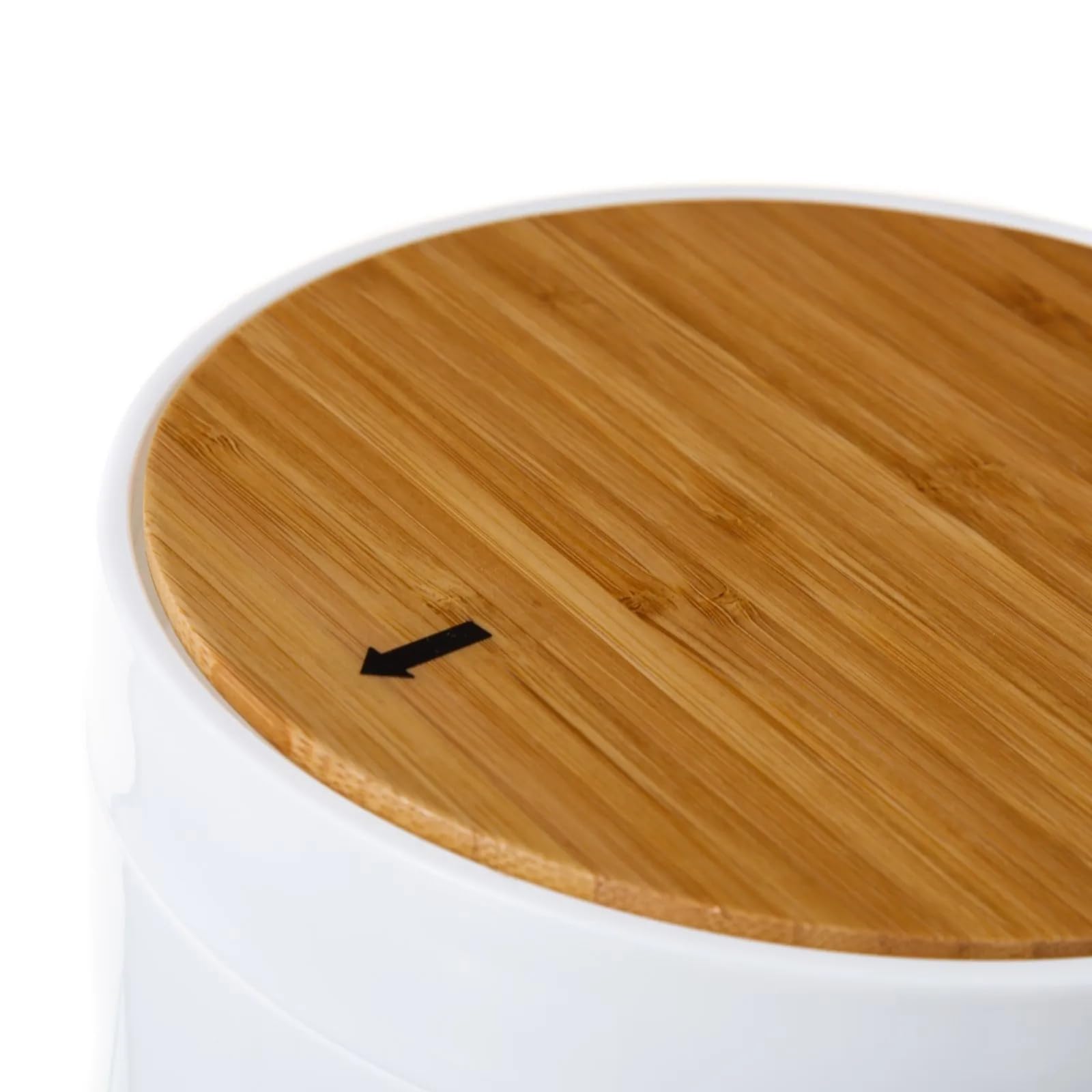 DAMDAM GO Papelera de Baño 5L con Tapa Basculante de Bambú Natural, Cubo de Basura Pequeño Blanco Diseño Minimalista Moderno para Baño, Dormitorio y Oficina