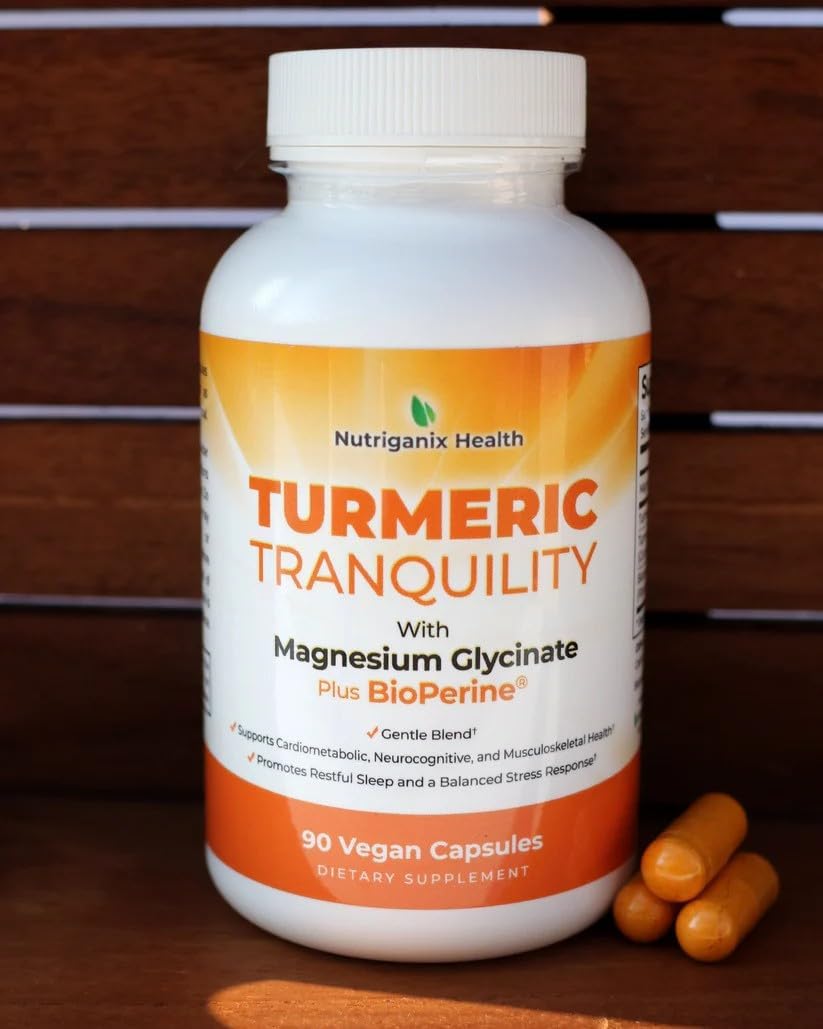 Turmeric Tranquility Curcumin & Magnesium Glycinate with BioPerine – Support for Stress Relief, Sleep, Heart Health, Muscles, Metabolism, Joint Health* - High Absorption - 270 Capsules (3 Pack)