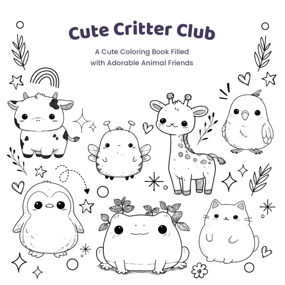 Cute Critter Club: A Relaxing Coloring Book for Kids, Teens, and Adults Featuring Adorable Animals