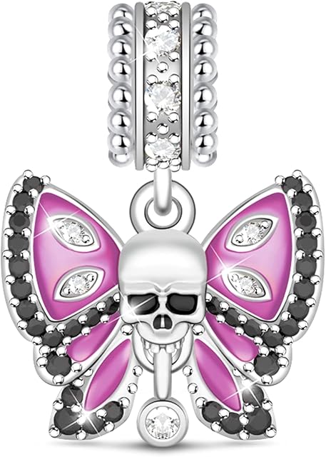 GNOCE Butterly Skull Charm Pendant 925 Sterling Silver"Song of Memories" Amythest Orange Charm Bead Fit For Bracelet/Necklace Charm for Women